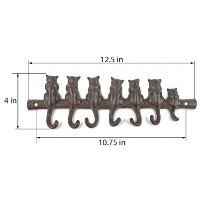 Cast Iron Cat Tails Wall Hook Rack Key Leash Hanger 7 Usable Hooks Rustic Brown