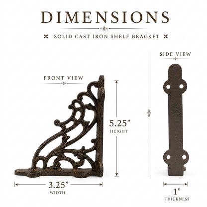 2 Small Shelf Brackets Scrolls Cast Iron Brace Antique Style 5 1/4 x 3 1/4 inch