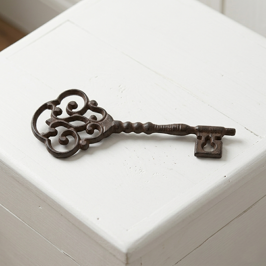 Cast Iron Jailers Key Victorian Antique Style Skeleton Fleur De Lis Scrolls