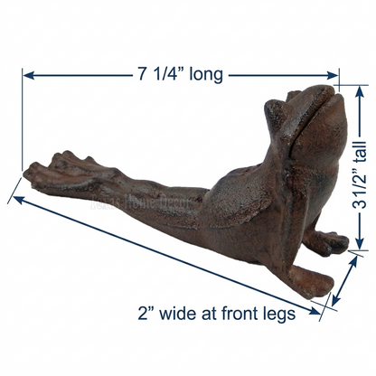 Frog Doorstop Wedge Cast Iron Yoga Pose Garden Pond Figurine Antique Style Brown