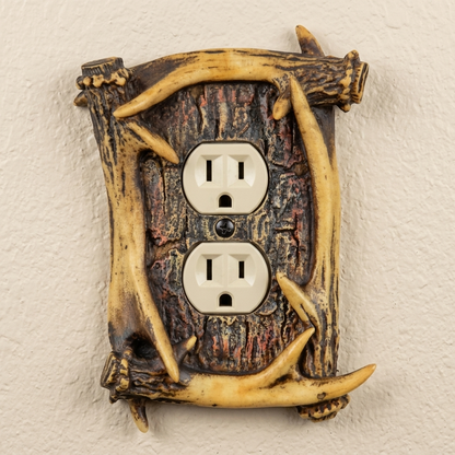 Deer Antler Single Outlet Plug Plate Cover Rustic Faux Wood Cabin Lodge Decor