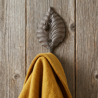 Cast Iron Leaf Wall Hook With Beetle Key Towel Coat Hanger Rustic Antique Brown