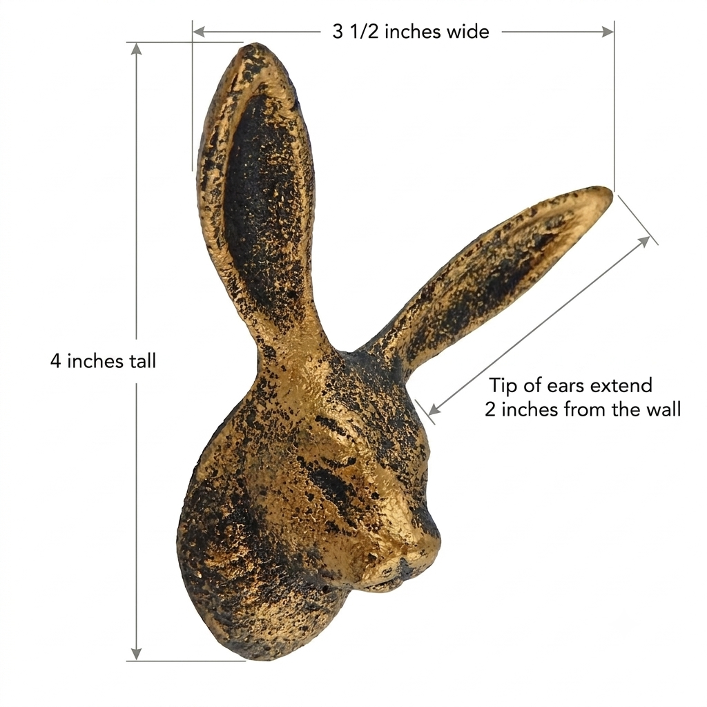 Cast Iron Bunny Rabbit Ears Wall Hook Coat Towel Hanger Rustic Antique Gold