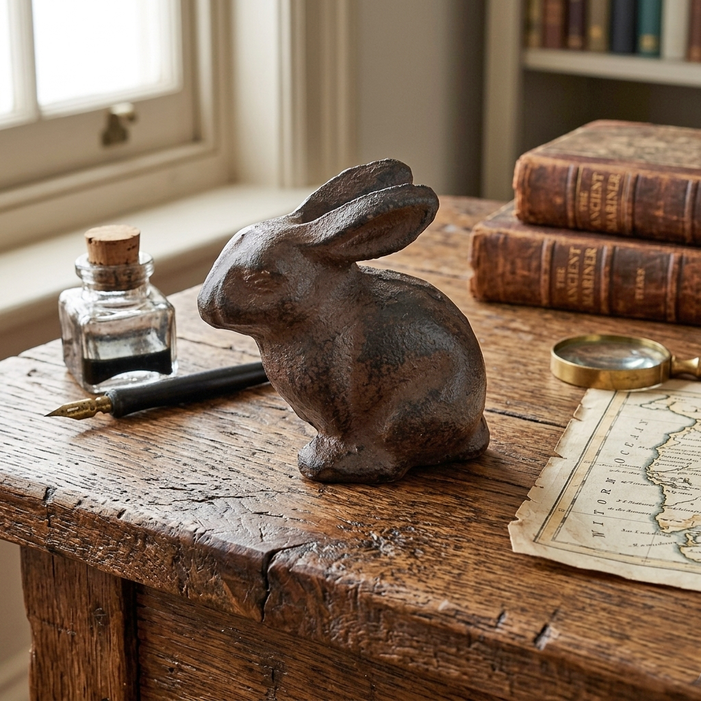 Sitting Little Baby Bunny Rabbit Figurine Cast Iron Paperweight Antique Brown