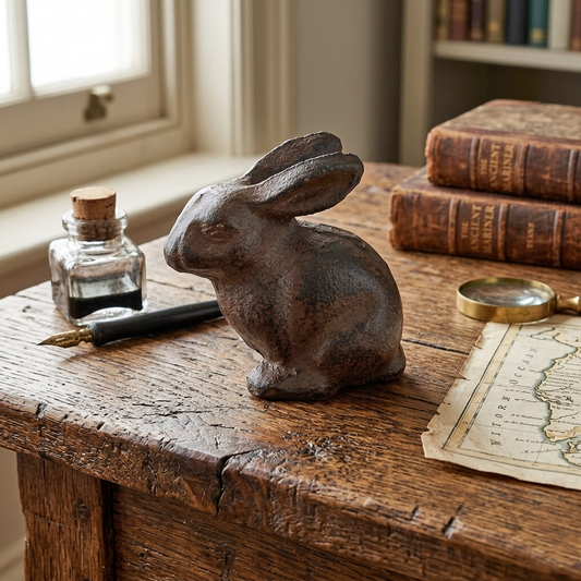 Sitting Little Baby Bunny Rabbit Figurine Cast Iron Paperweight Antique Brown