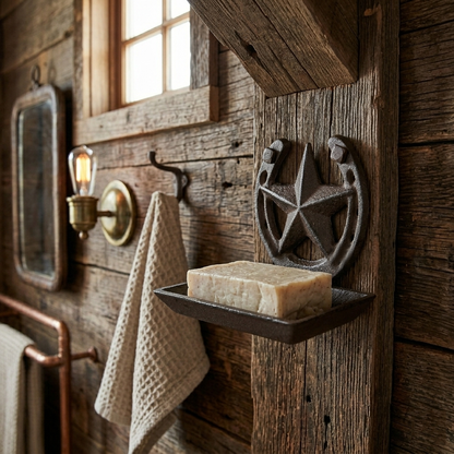 Western Star Horseshoe Soap Dish Wall Mounted Rustic Cast Iron Bath Accessory