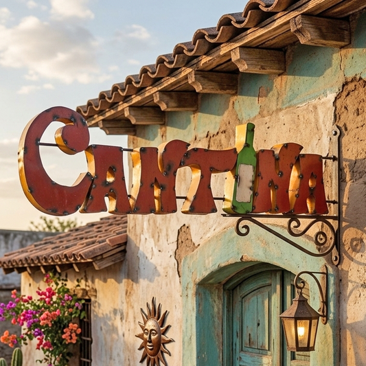 XL Cantina Recycled Metal Sign Colorful Mexican Bar Kitchen Wall Decor 26.5 in