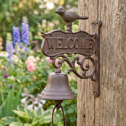 Large Bird Dinner Bell Welcome Heavy Duty Cast Iron Vines Rustic Antique Style