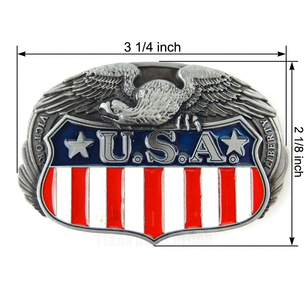 American Flag Eagle Belt Buckle Antique Silver Color Enamel Fits 1.5" Belts