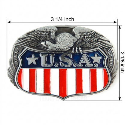 American Flag Eagle Belt Buckle Antique Silver Color Enamel Fits 1.5" Belts