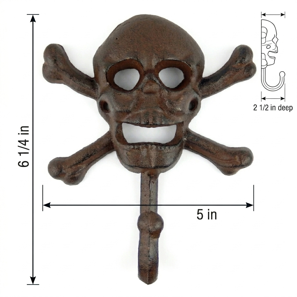 Cast Iron Skull Crossbones Wall Hook Rustic Biker Rocker Towel Coat Wall Hanger