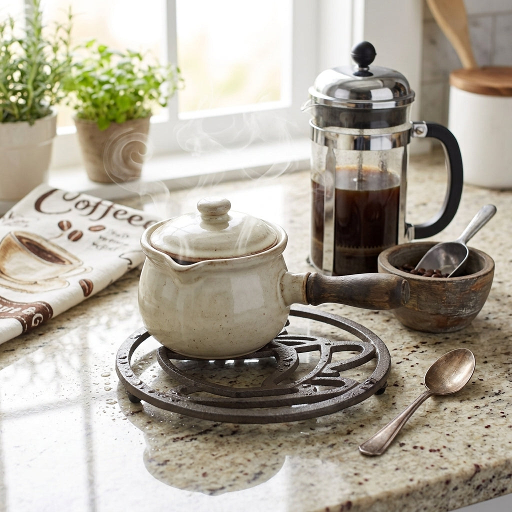 Coffee Cup Trivet Cast Iron Rustic Antique Style Hot Pot Plate Holder Round