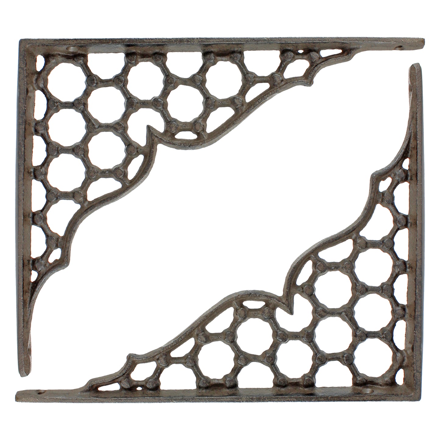 2 Cast Iron Lattice Shelf Brackets Rustic Brown Antique Style 9 3/8 x 7 1/2 inch