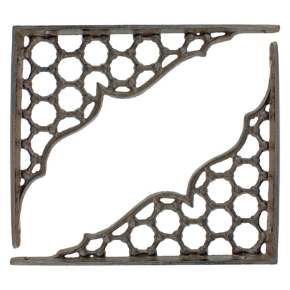 2 Cast Iron Lattice Shelf Brackets Rustic Brown Antique Style 9 3/8 x 7 1/2 inch