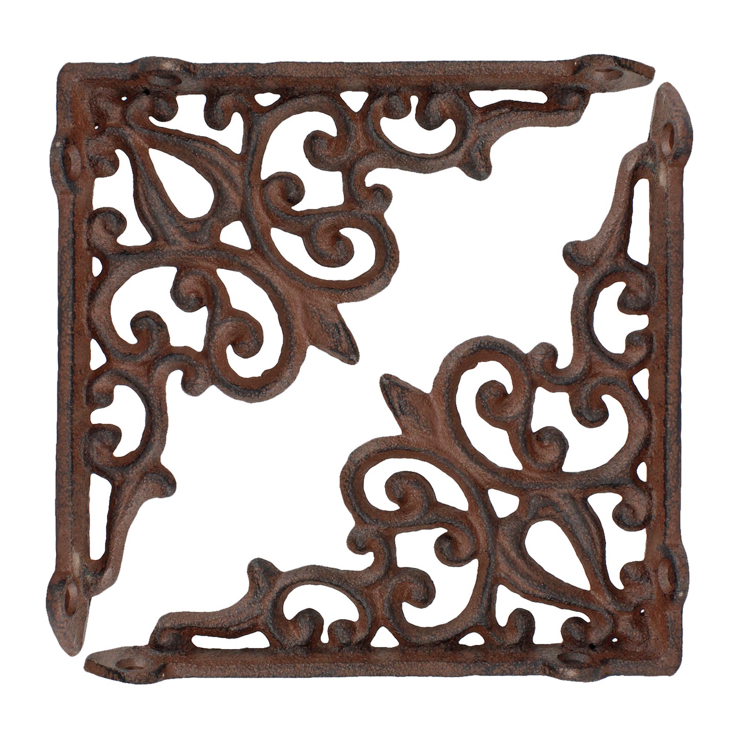 2 Cast Iron Fleur De Lis Vines Shelf Bracket Corner Brace Rustic Brown 5 1/2 in
