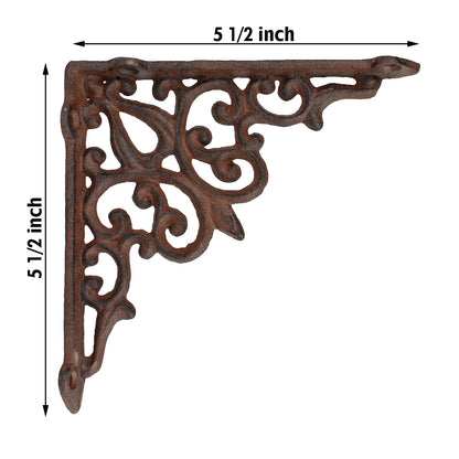 2 Cast Iron Fleur De Lis Vines Shelf Bracket Corner Brace Rustic Brown 5 1/2 in