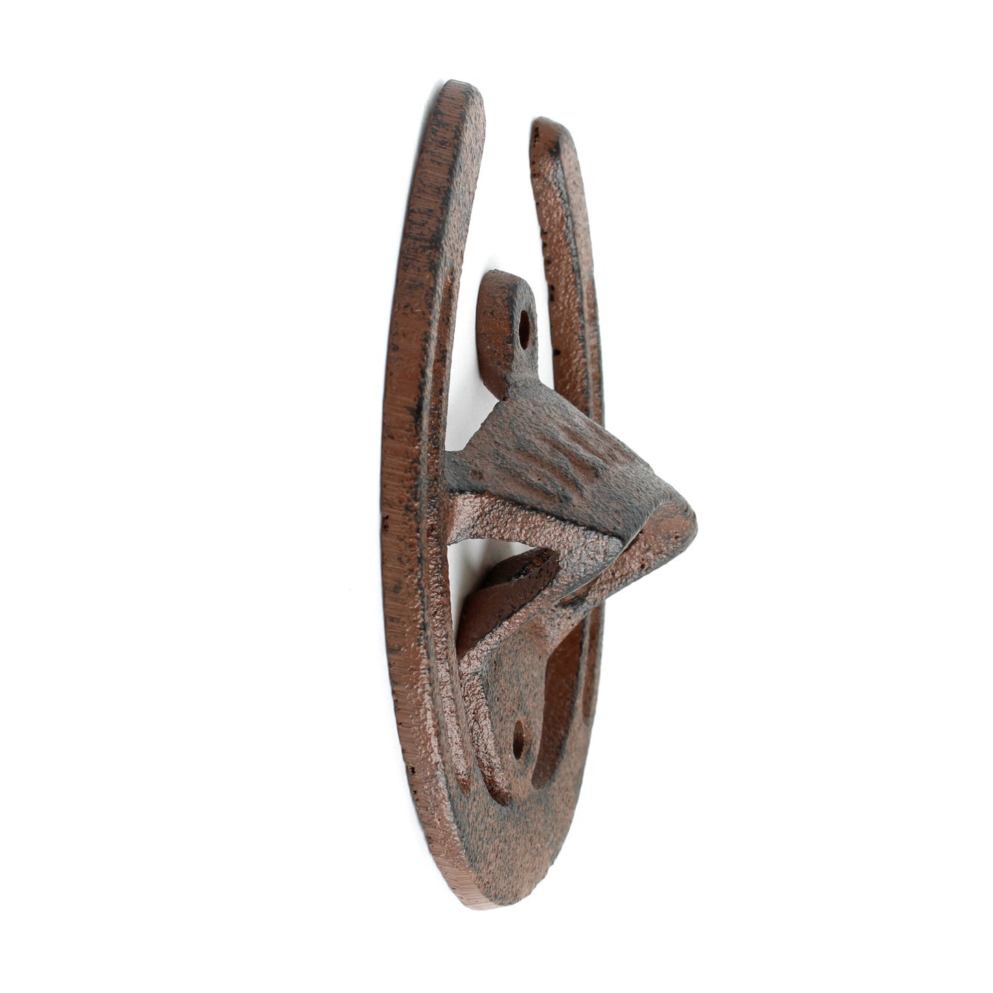 Cast Iron Lucky Horseshoe Open Here Beer Soda Bottle Opener Wall Mounted Brown
