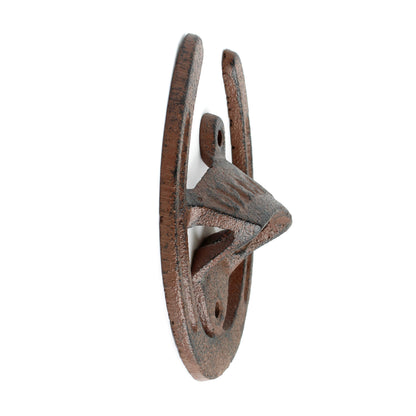 Cast Iron Lucky Horseshoe Open Here Beer Soda Bottle Opener Wall Mounted Brown