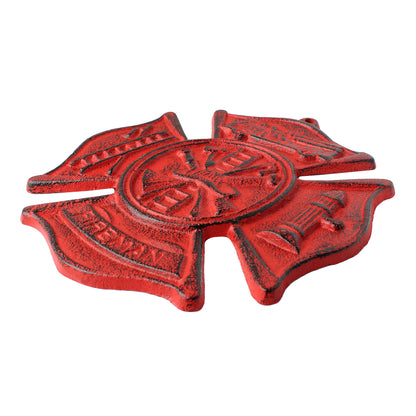 Cast Iron Red Fireman Firefighter Wall Decor Emblem Logo Plaque Maltese Cross