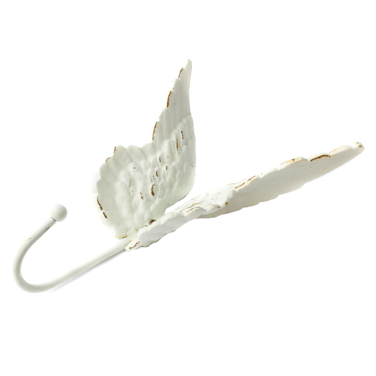 Rustic Cast Iron Angel Wings Wall Hook Distressed White Coat Towel Hanger Decor