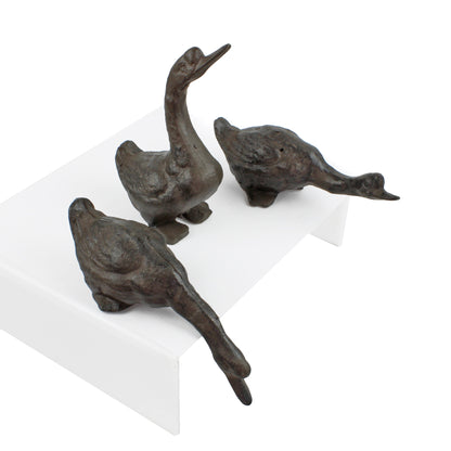 Set of 3 Cast Iron Geese Figurines Statues Garden Yard Pond Decor Rustic