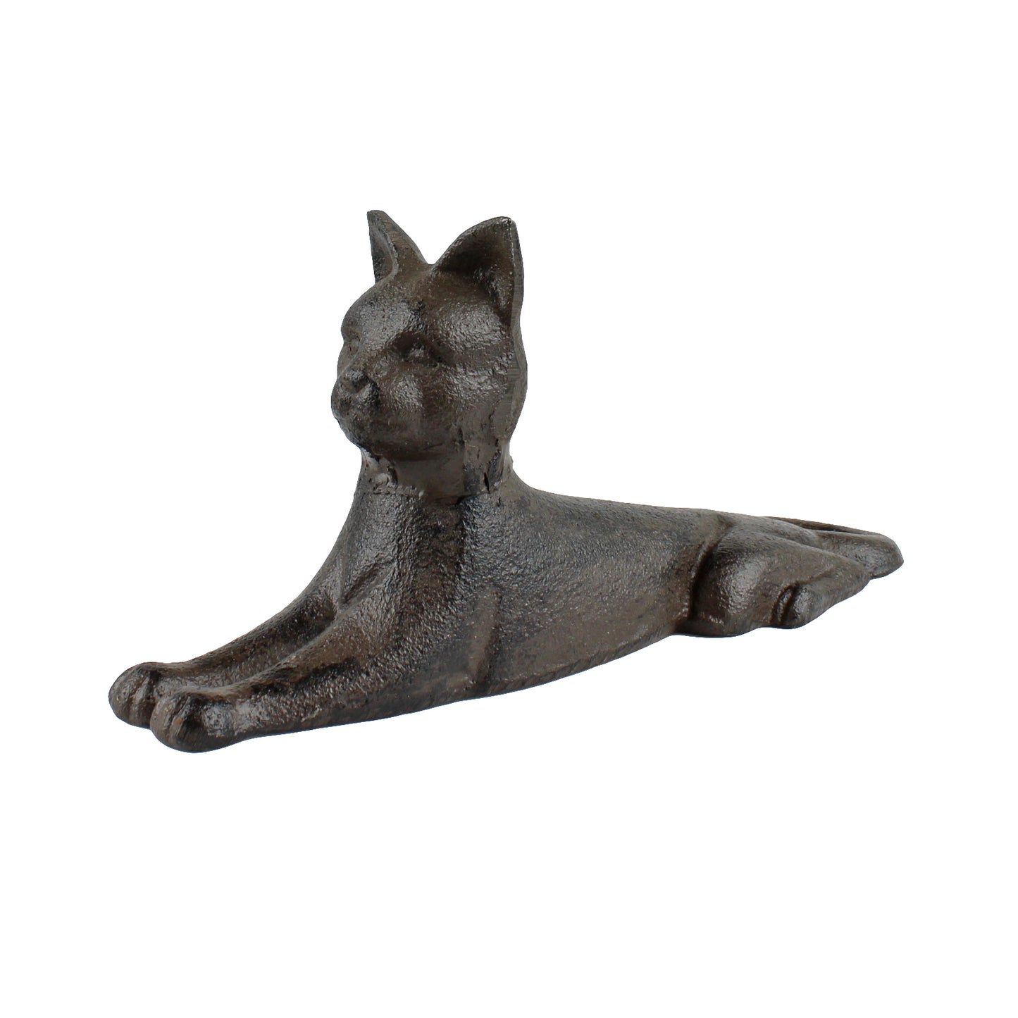 Cast Iron Stretched Cat Doorstop Wedge Figurine Shelf Decor Rustic Brown 6 5/8