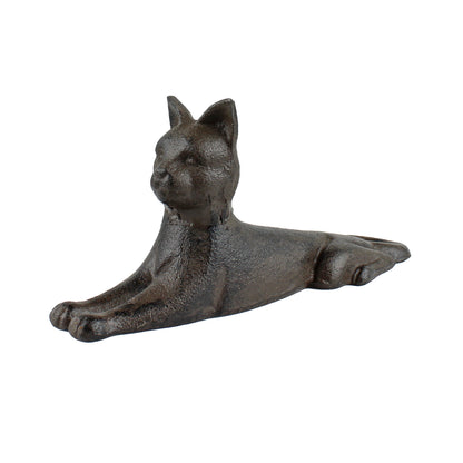 Cast Iron Stretched Cat Doorstop Wedge Figurine Shelf Decor Rustic Brown 6 5/8
