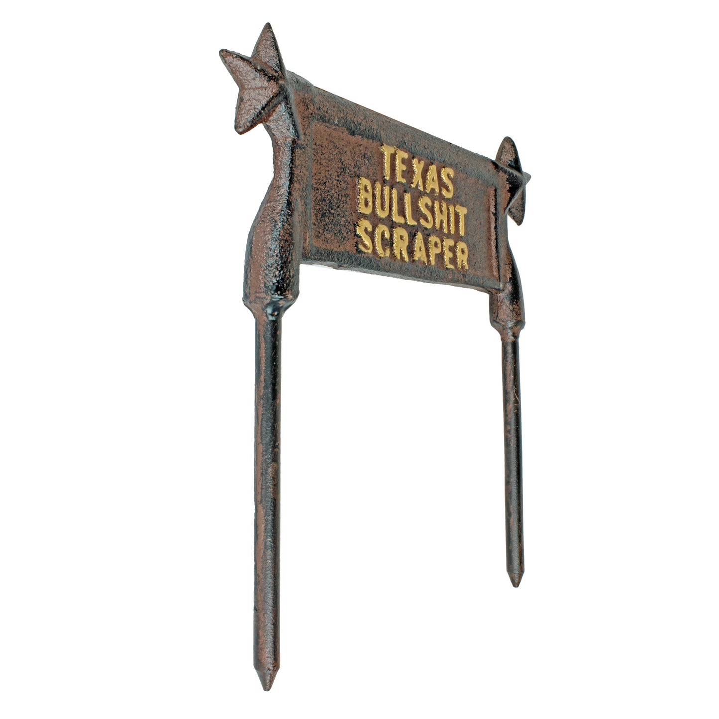 Cast Iron Texas Bullshit Boot Scraper Ground Stake Lawn Garden Double Sided