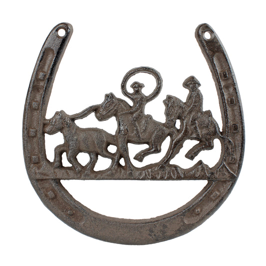 Cast Iron Lucky Horseshoe Western Wall Decor Cowboys Horses Rustic Brown 6 inch