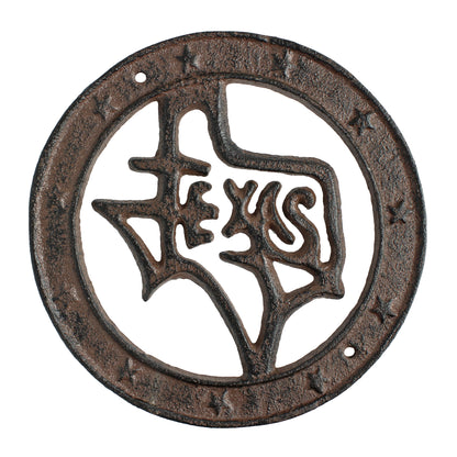 Cast Iron Texas Map Circle With Stars Wall Decor Plaque Rustic Western 6.5 inch
