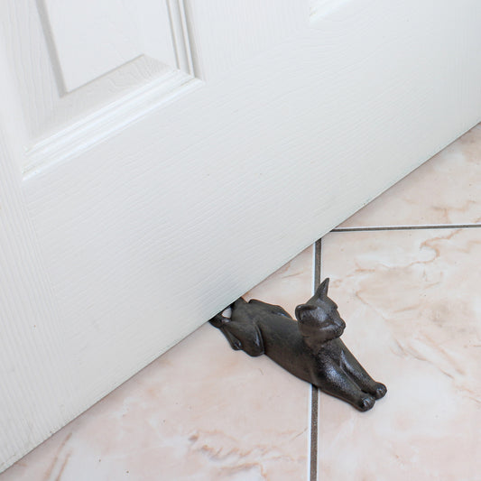 Cast Iron Stretched Cat Doorstop Wedge Figurine Shelf Decor Rustic Brown 6 5/8