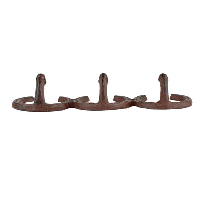 Horseshoe Triple Wall Hook Cast Iron Key Towel Coat Hanger Rustic Western Brown