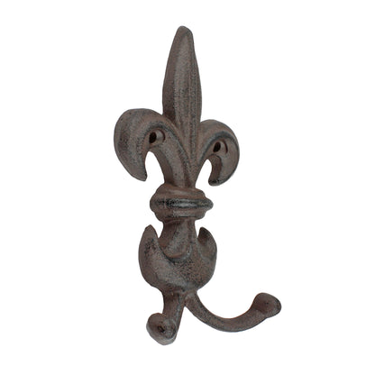 Fleur De Lis Double Wall Hook Cast Iron Key Coat Towel Hanger Antique Finish