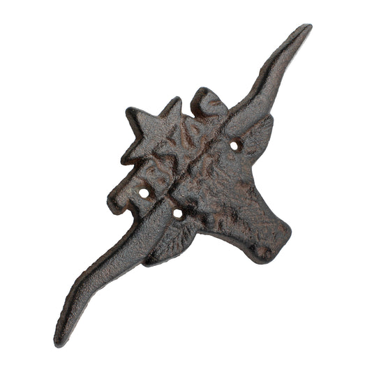 Cast Iron Texas Longhorn Star Wall Decor Rustic Western Accent 10 3/4 inch Long