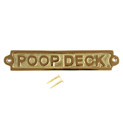 Polished Solid Brass Poop Deck Wall Decor Sign Nautical Beach House Door Plaque