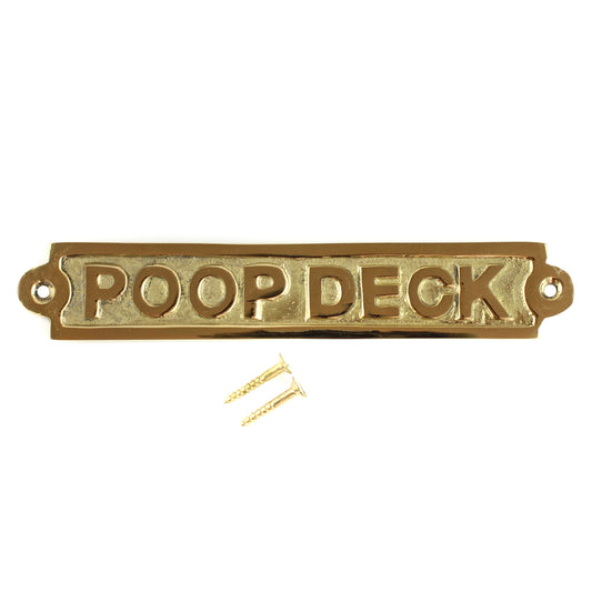 Polished Solid Brass Poop Deck Wall Decor Sign Nautical Beach House Door Plaque