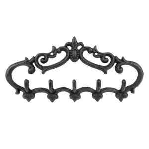Fleur De Lis Coat Rack Key Hooks Cast Iron Wall Mounted Towel Hanger Brown
