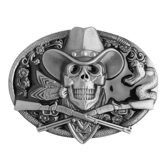 Dead Cowboy Belt Buckle Skull Crossed Guns Rattlesnake Western Fits 1.5 inch Belt