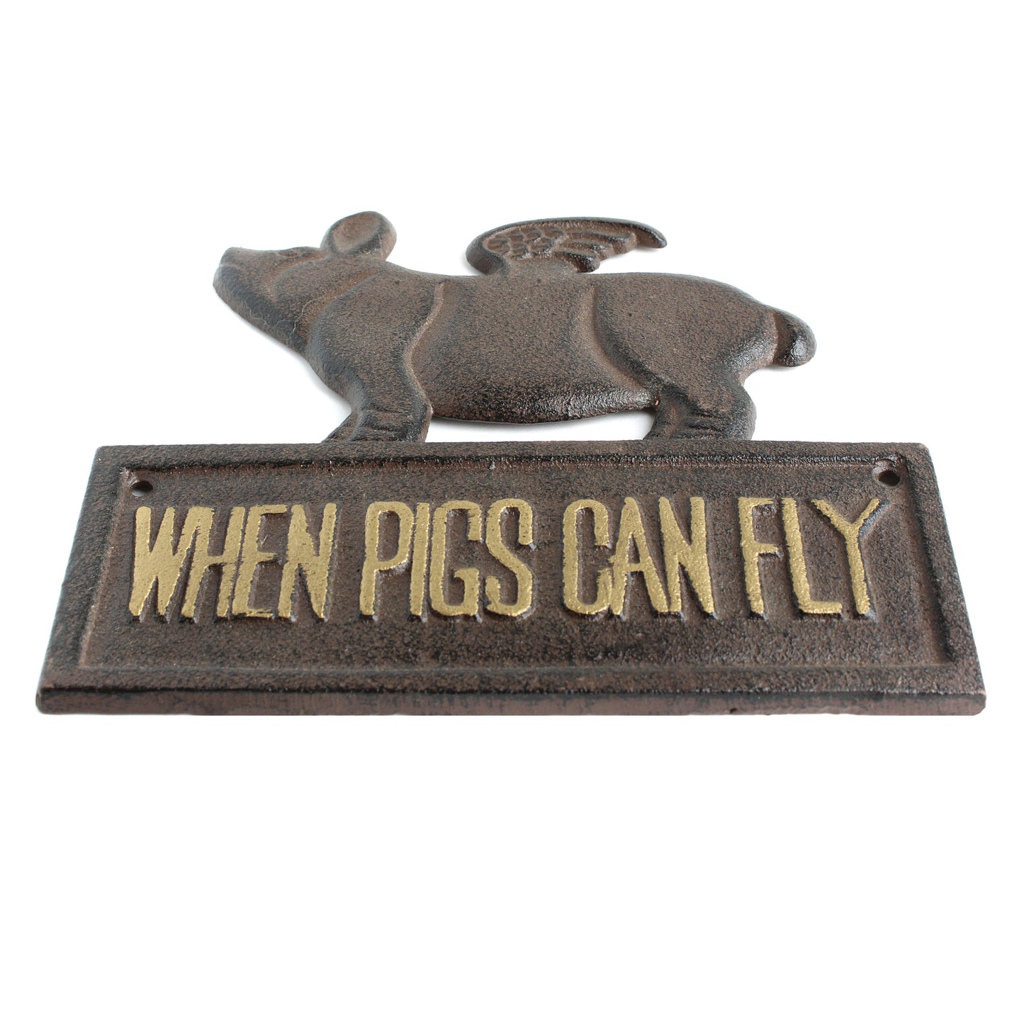 Cast Iron Flying Pig Sign When Pigs Can Fly Wall Plaque Rustic Decor 8" x 7.5"