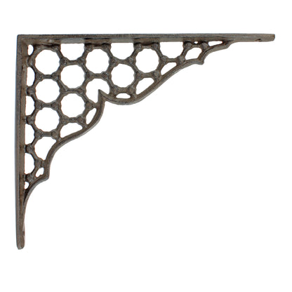 2 Cast Iron Lattice Shelf Brackets Rustic Brown Antique Style 9 3/8 x 7 1/2 inch