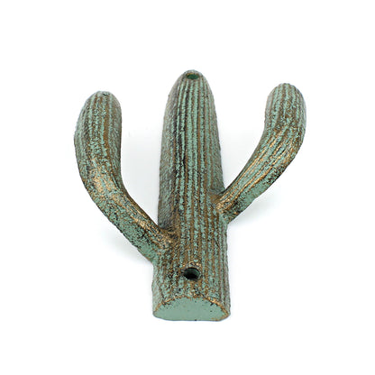 2 Cast Iron Green Gold Cactus Double Wall Hook Southwest Coat Towel Purse Hanger