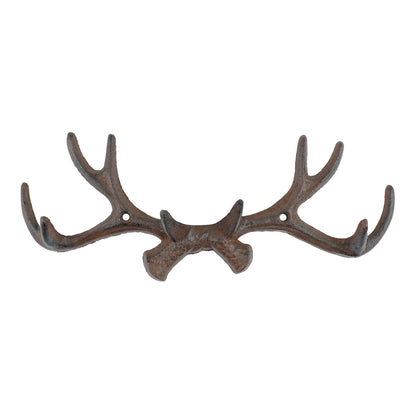 Deer Antler Coat Rack Wall Key Hook Towel Hat Hanger Cast Iron Rustic Brown