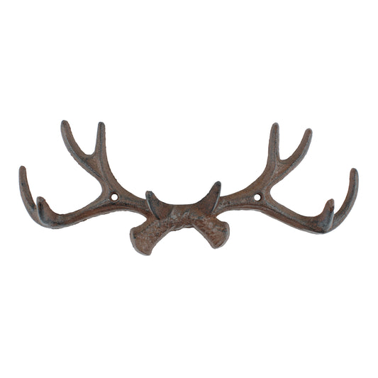 Deer Antler Coat Rack Wall Key Hook Towel Hat Hanger Cast Iron Rustic Brown