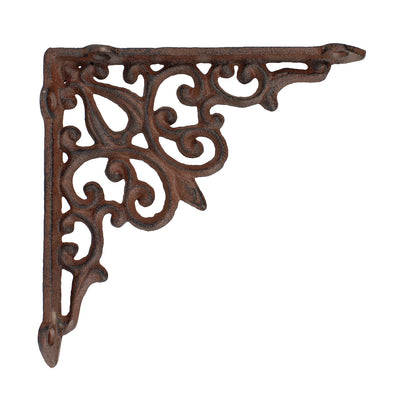 2 Cast Iron Fleur De Lis Vines Shelf Bracket Corner Brace Rustic Brown 5 1/2 in