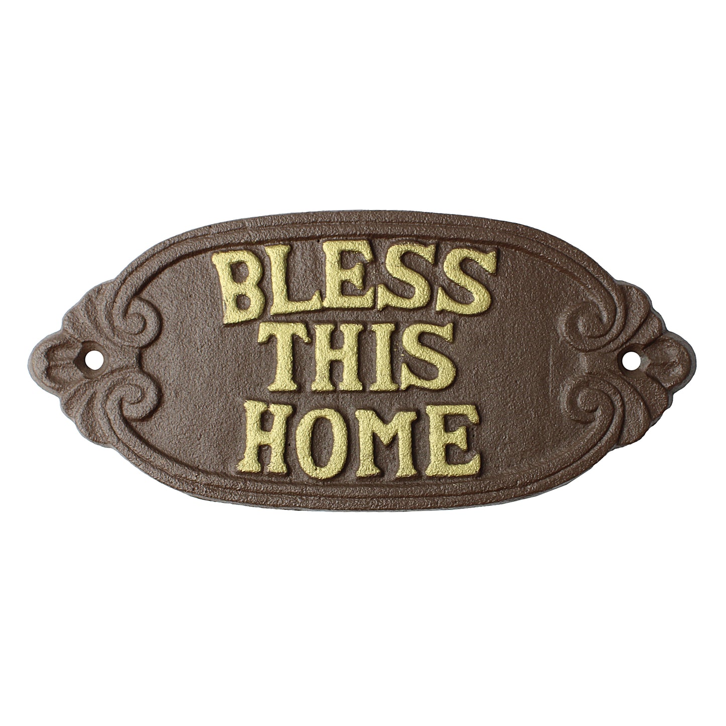 Cast Iron Bless This Home Wall Plaque Sign Rustic Brown Religious Home Decor 8 inch