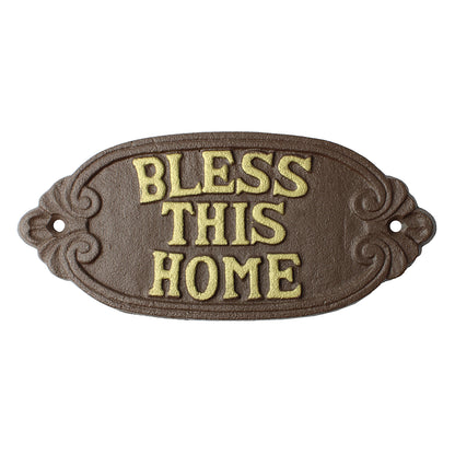 Cast Iron Bless This Home Wall Plaque Sign Rustic Brown Religious Home Decor 8 inch