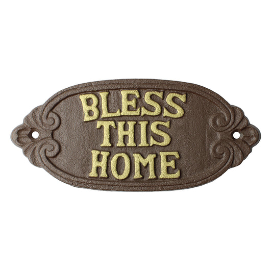 Cast Iron Bless This Home Wall Plaque Sign Rustic Brown Religious Home Decor 8 inch