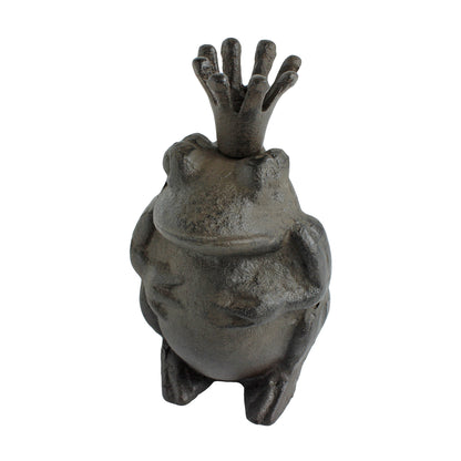 Frog Prince Charming Figurine King Toad Cast Iron Rustic Brown Garden Statue 6"