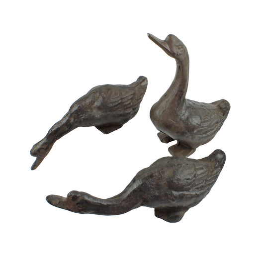 Set of 3 Cast Iron Geese Figurines Statues Garden Yard Pond Decor Rustic