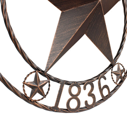 Texas 1836 Metal Barn Star Circle Rope Ring Brushed Copper Finish 24 inch
